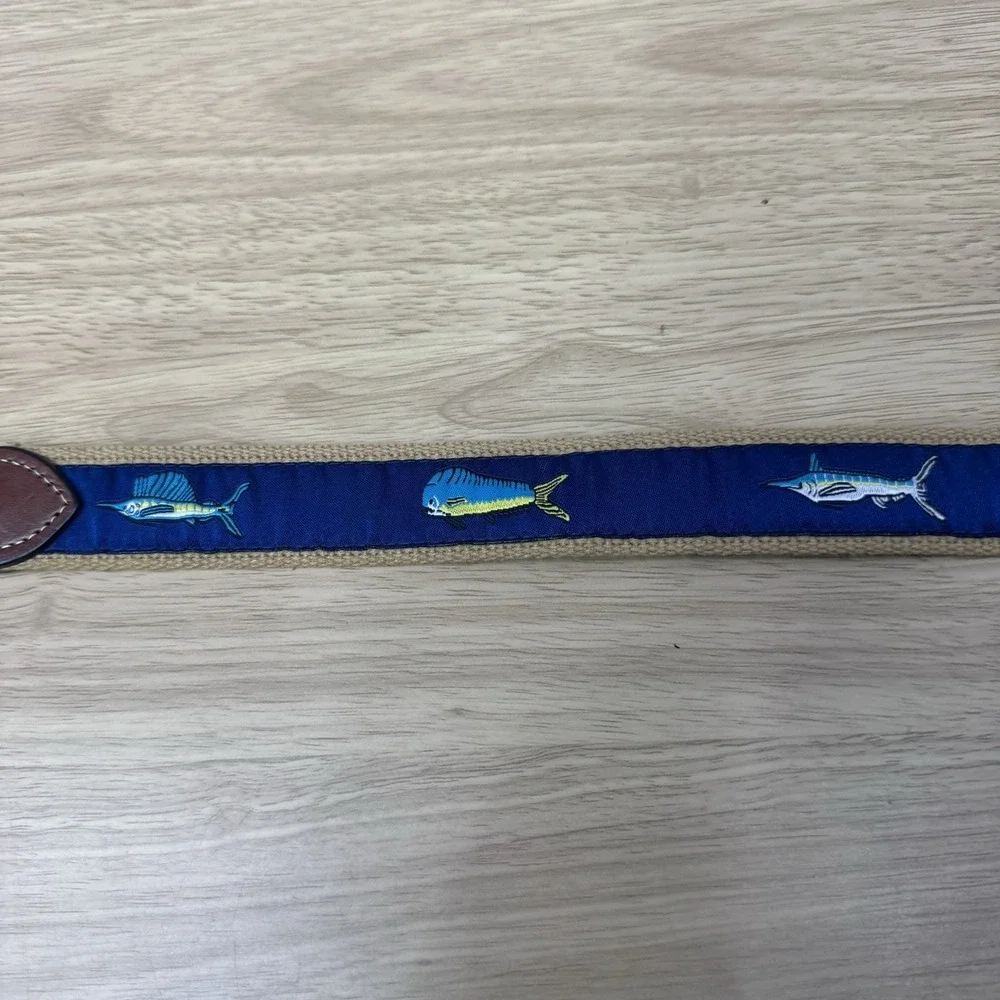 Leather Canvas Golf Belt  Boy's Size 26 Mahi Saltwater Fish Print Fishing Youth